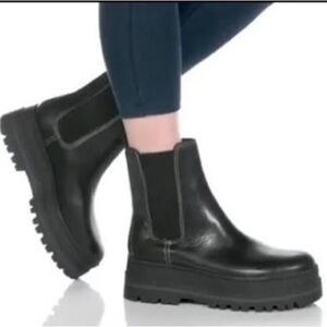 Marc Fisher Chunky lug sole Black Platform Pull On Moto Ankle Boots 8